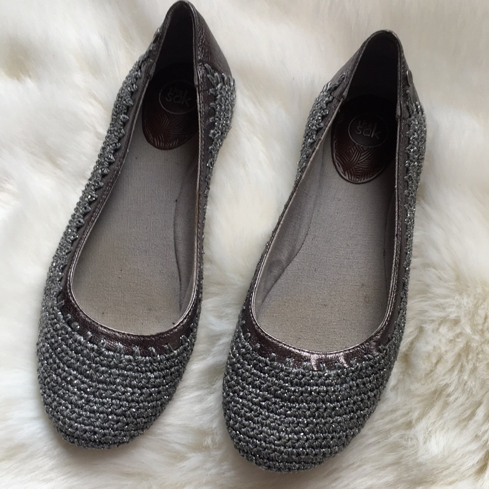 Women's Gray Beaded Ballet Flats